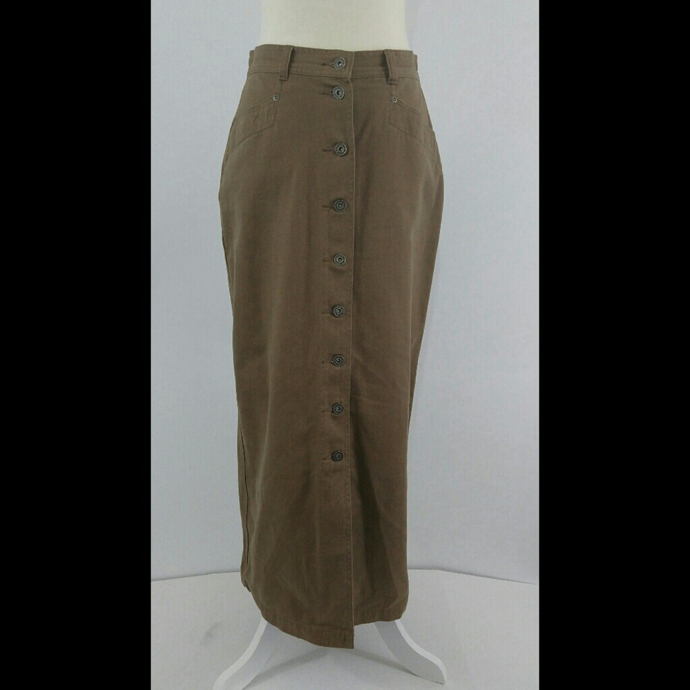 Christopher & Banks Long Tan Button Front Skirt